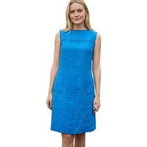 HOBBS LONDON 100% Flax Imperial Blue Sleeveless Pencil Dress Size 10 (US 6)